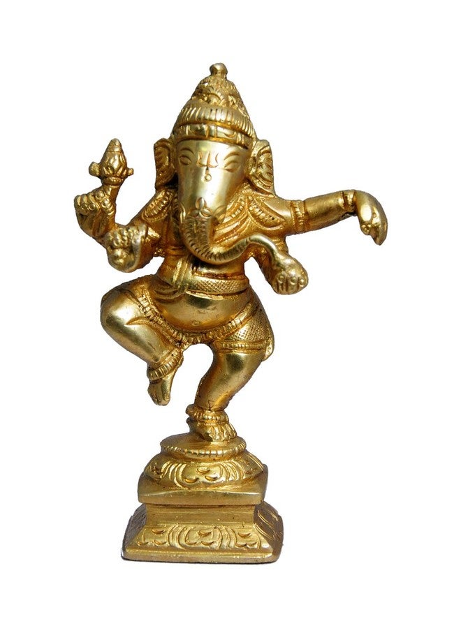 CRAFTHUT Brass Lord Ganesha Idol in Dancing Pose - Golden Ganpati/Vigneshwara Murti for Mandir, Home Decor & Auspicious Gifting (1.2 x 2.8 x 4.5 in) 300g - Image 1